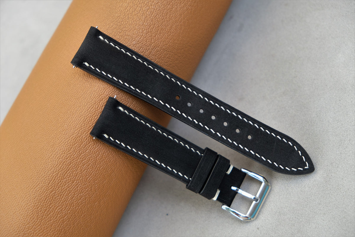 black nubuck leather watch strap