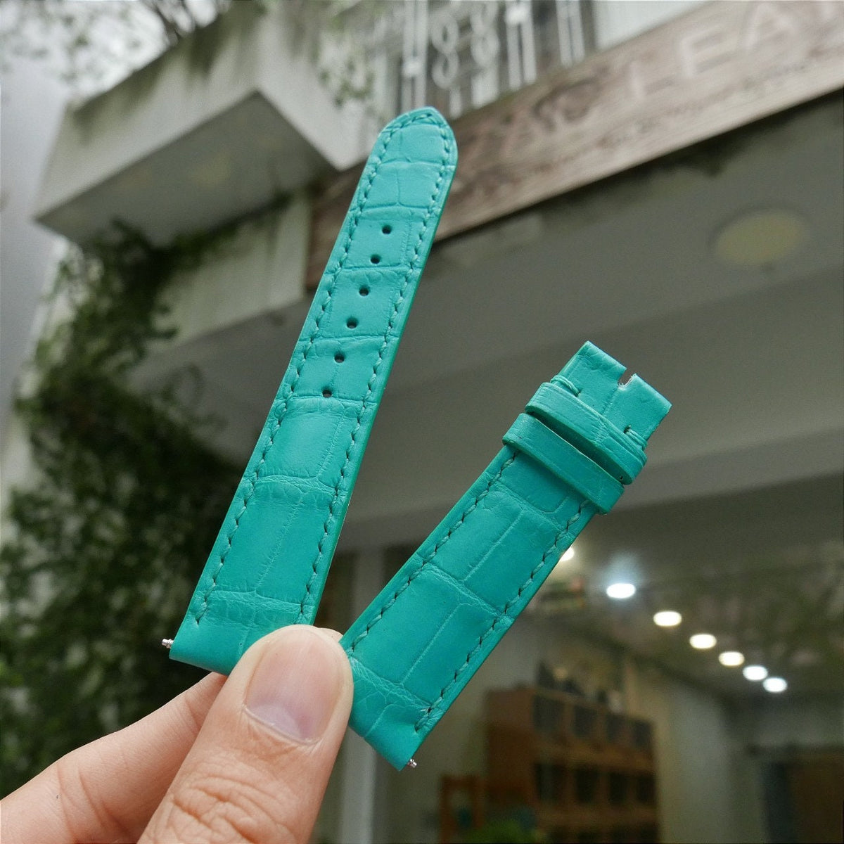 aqua blue alligator leather watch strap