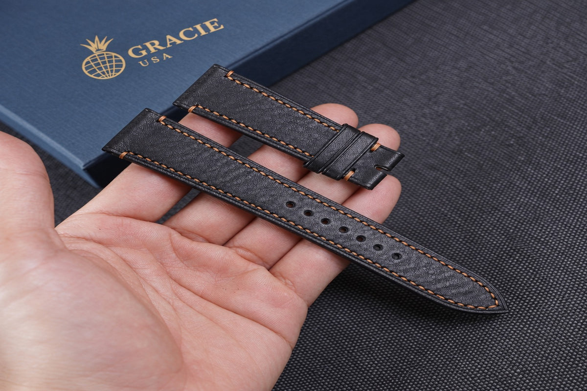 black & gold vachetta leather watch strap