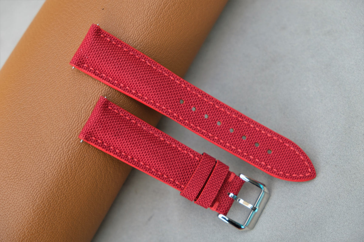 red canvas leather watch strap