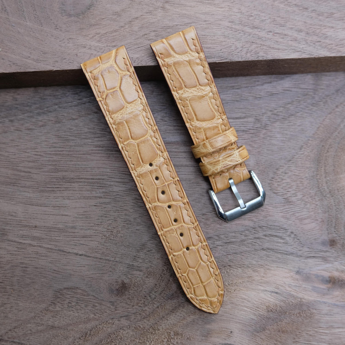 brown gold alligator leather watch strap