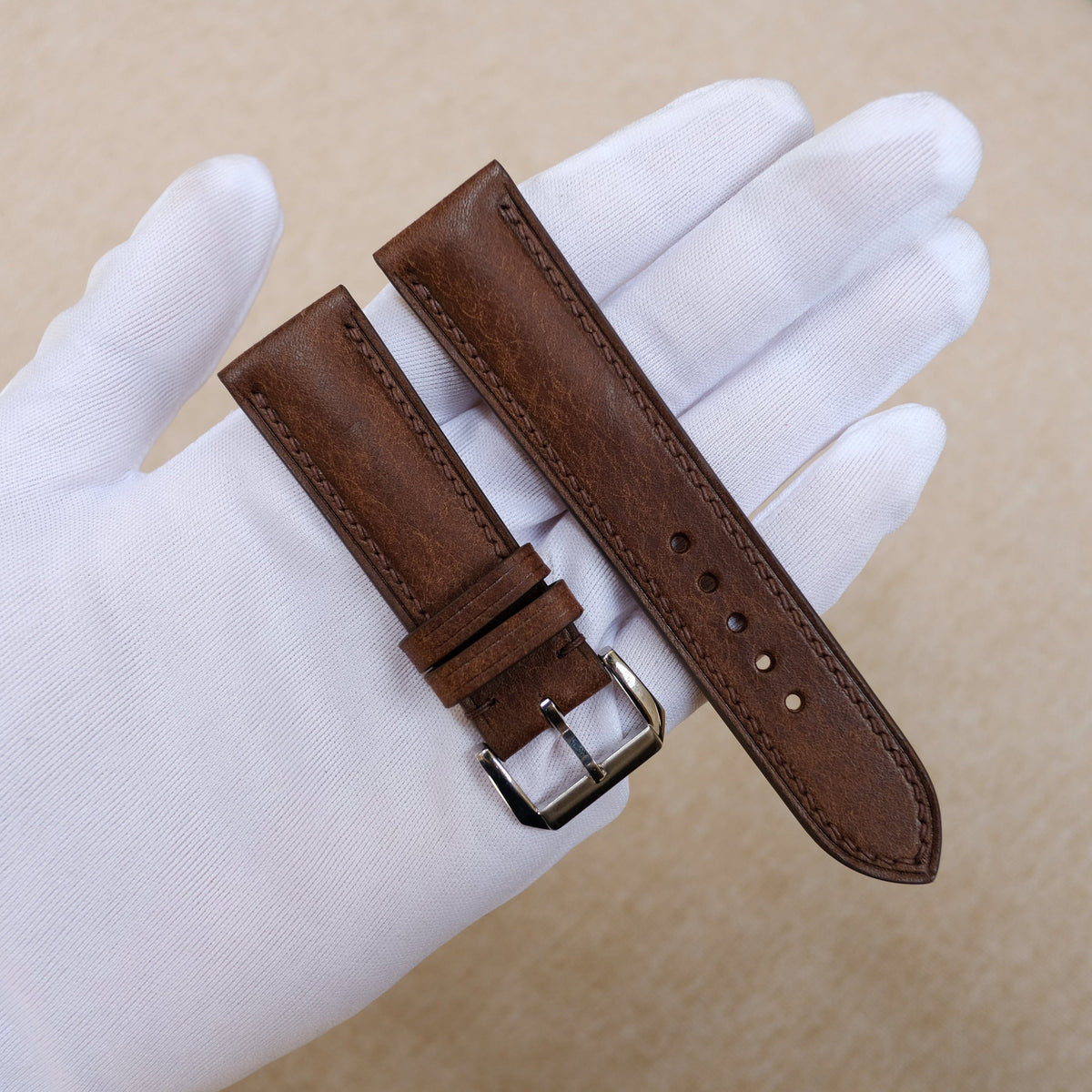 dark brown & tan pueblo leather watch strap