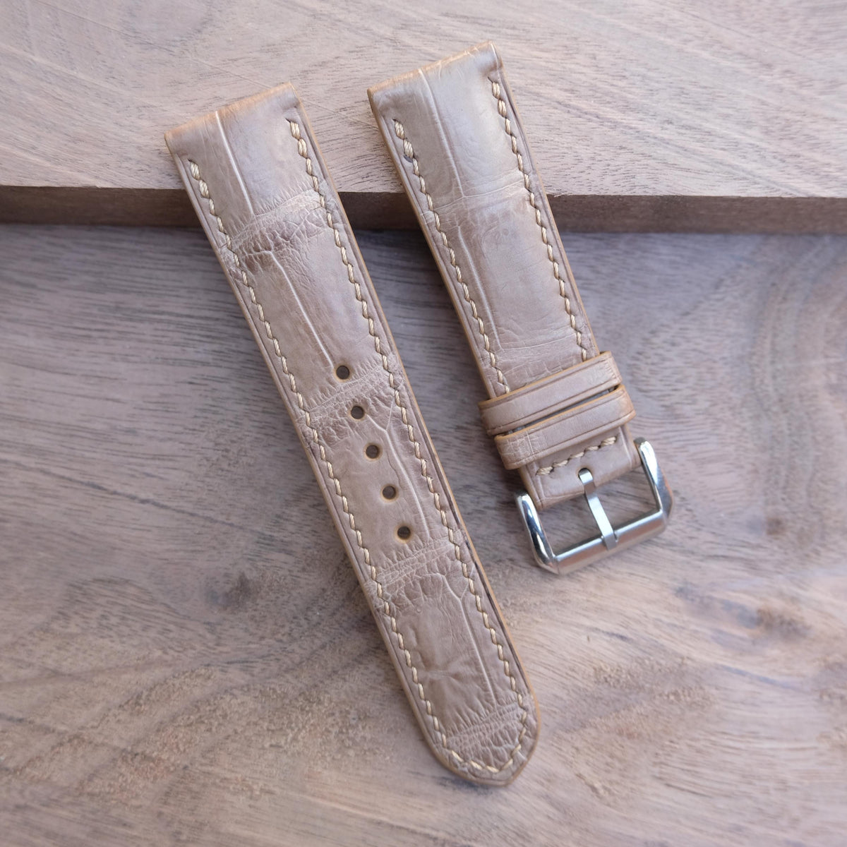 beige alligator leather watch strap