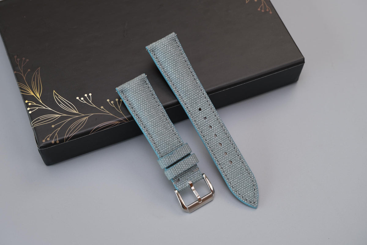 light blue gray canvas leather watch strap