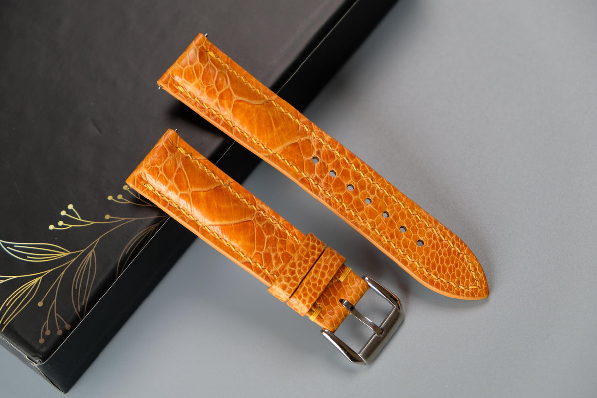 yellow orange ostrich leather watch strap