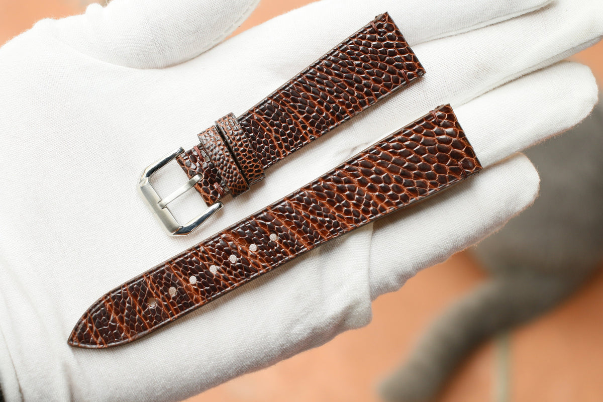 coffee brown ostrich leather watch strap