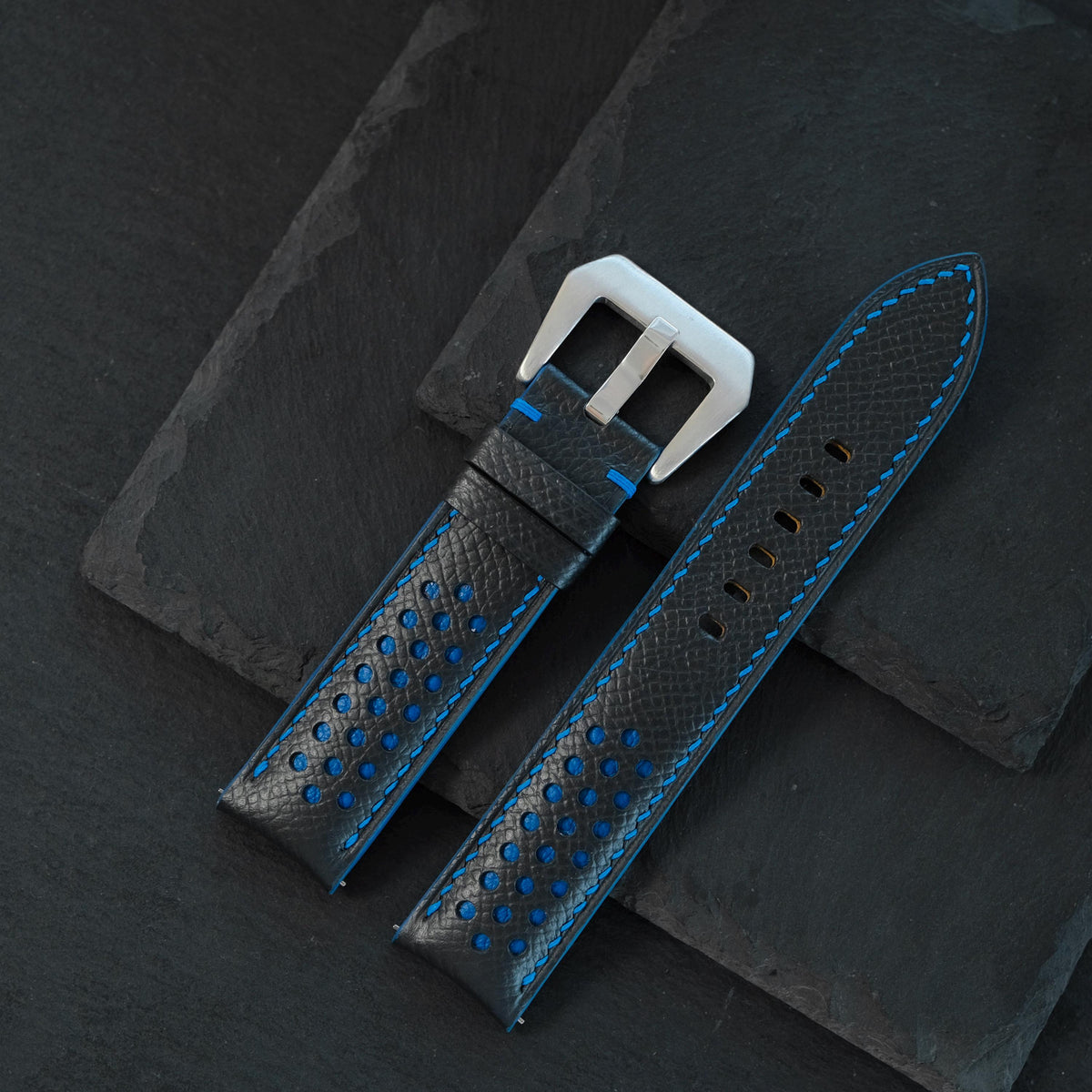 black & blue epsom leather watch strap