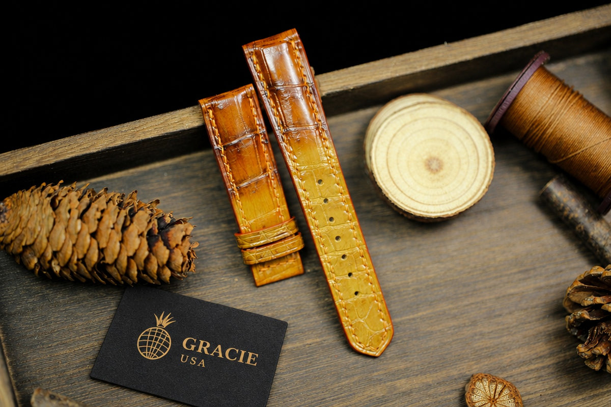 faded tan brown alligator leather watch strap