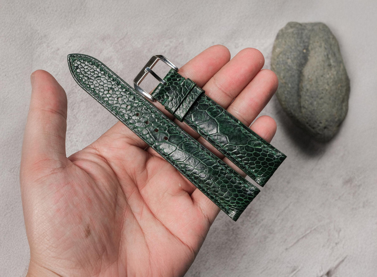 dark green ostrich leather watch strap