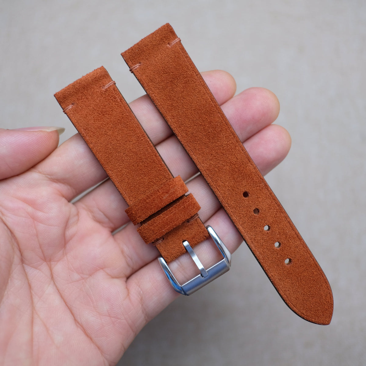 orange suede leather watch strap