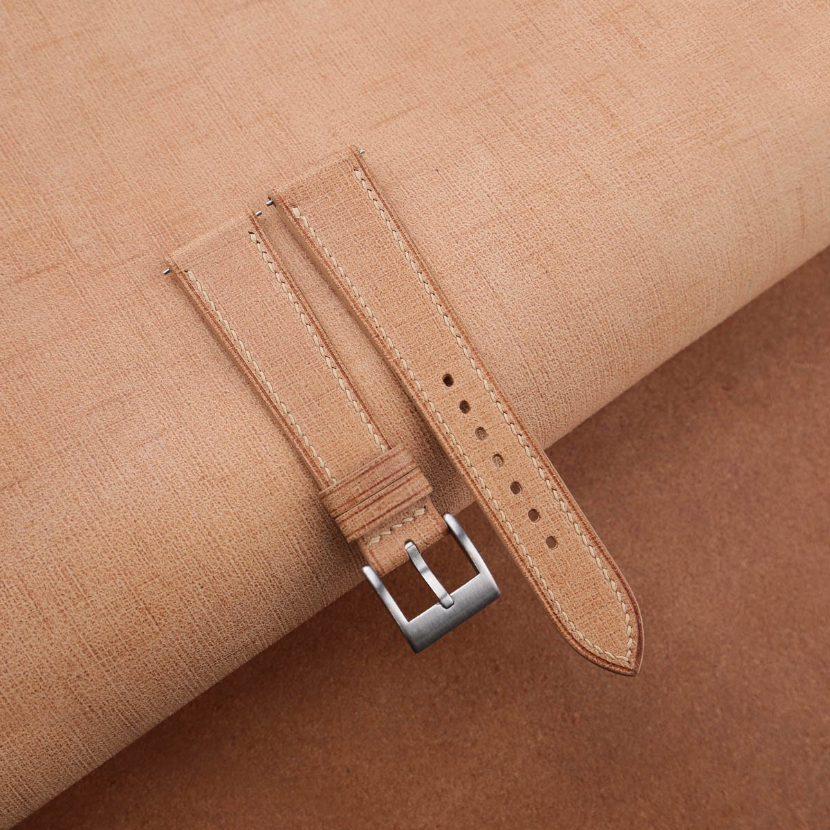 beige babele leather watch strap
