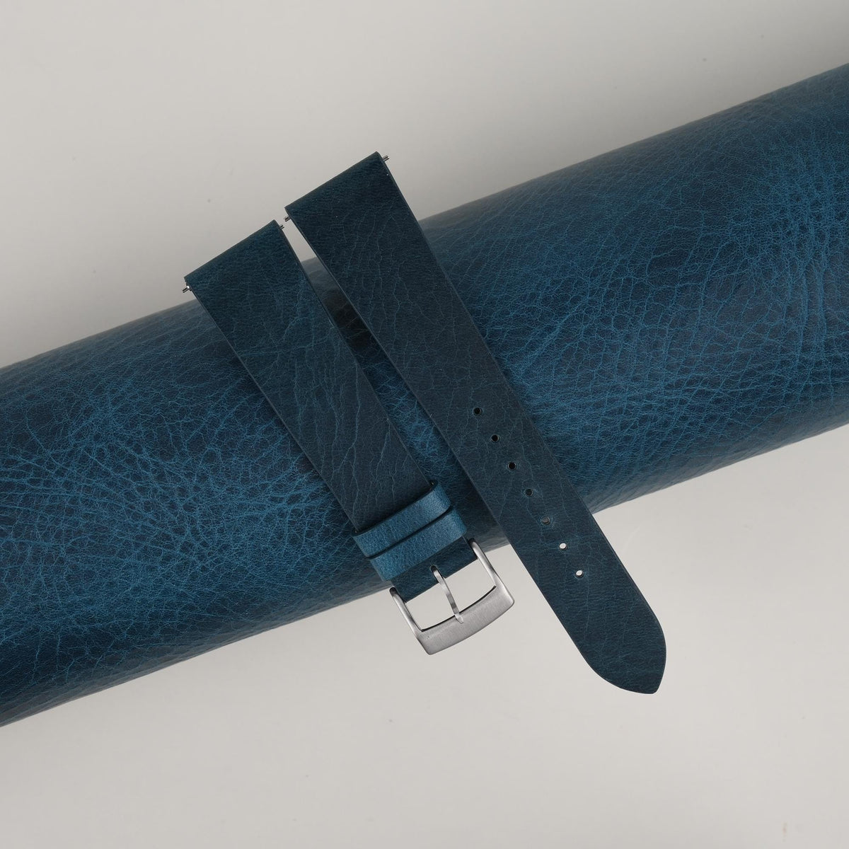 aqua blue waxed leather watch strap