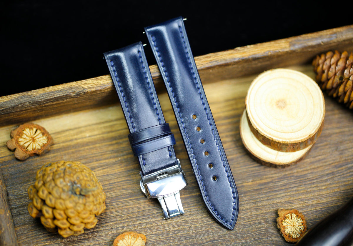 navy blue shell cordovan leather watch strap