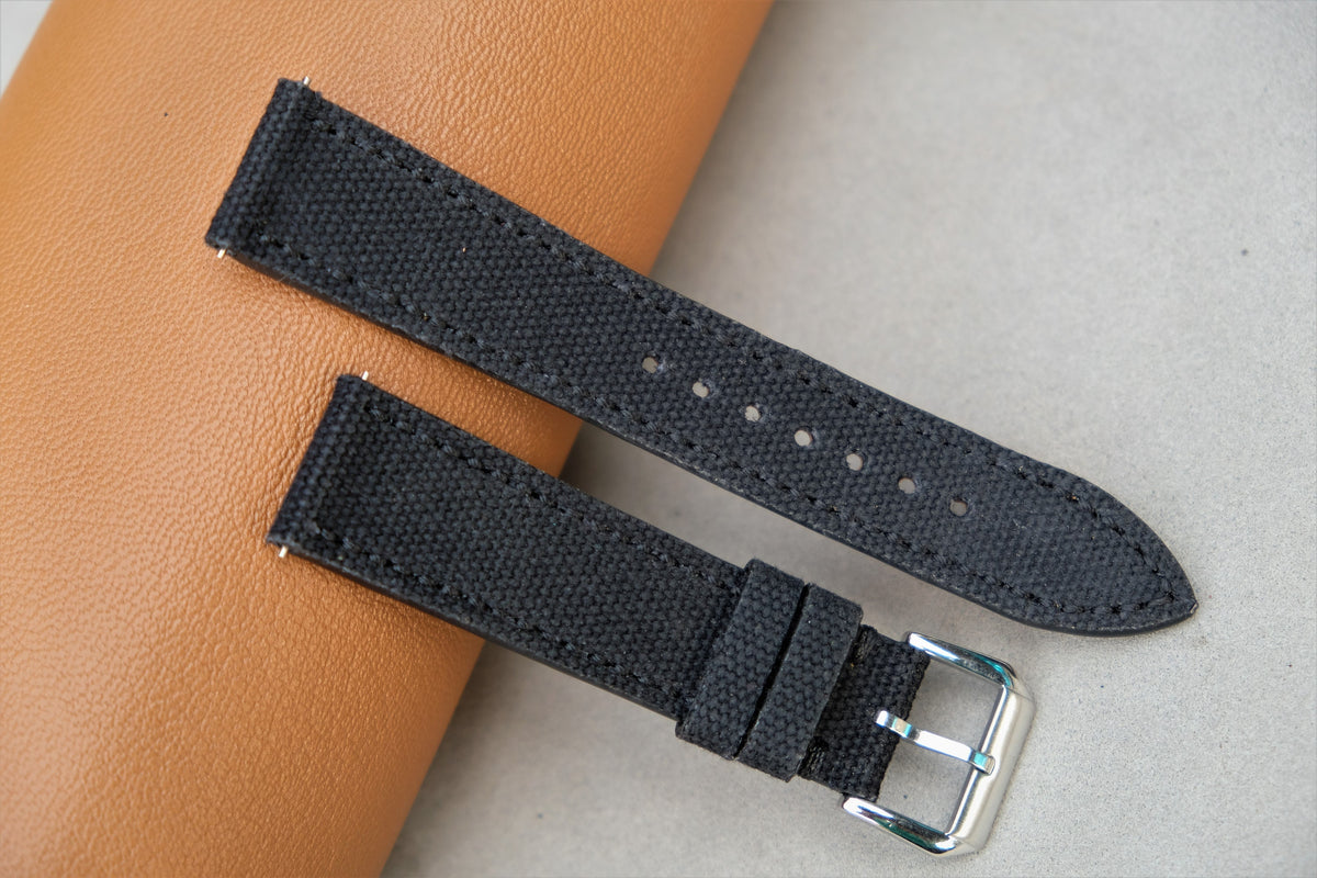 black canvas leather watch strap