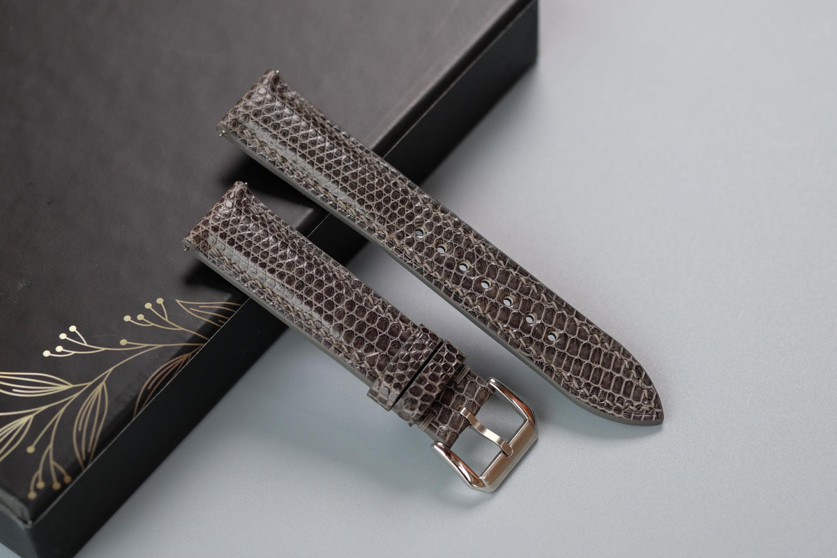 dark gray lizard leather watch strap