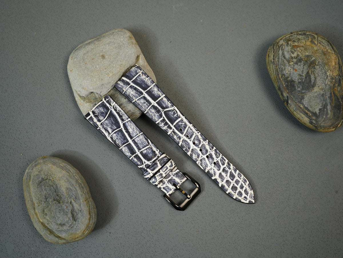 patina black & white alligator leather watch strap