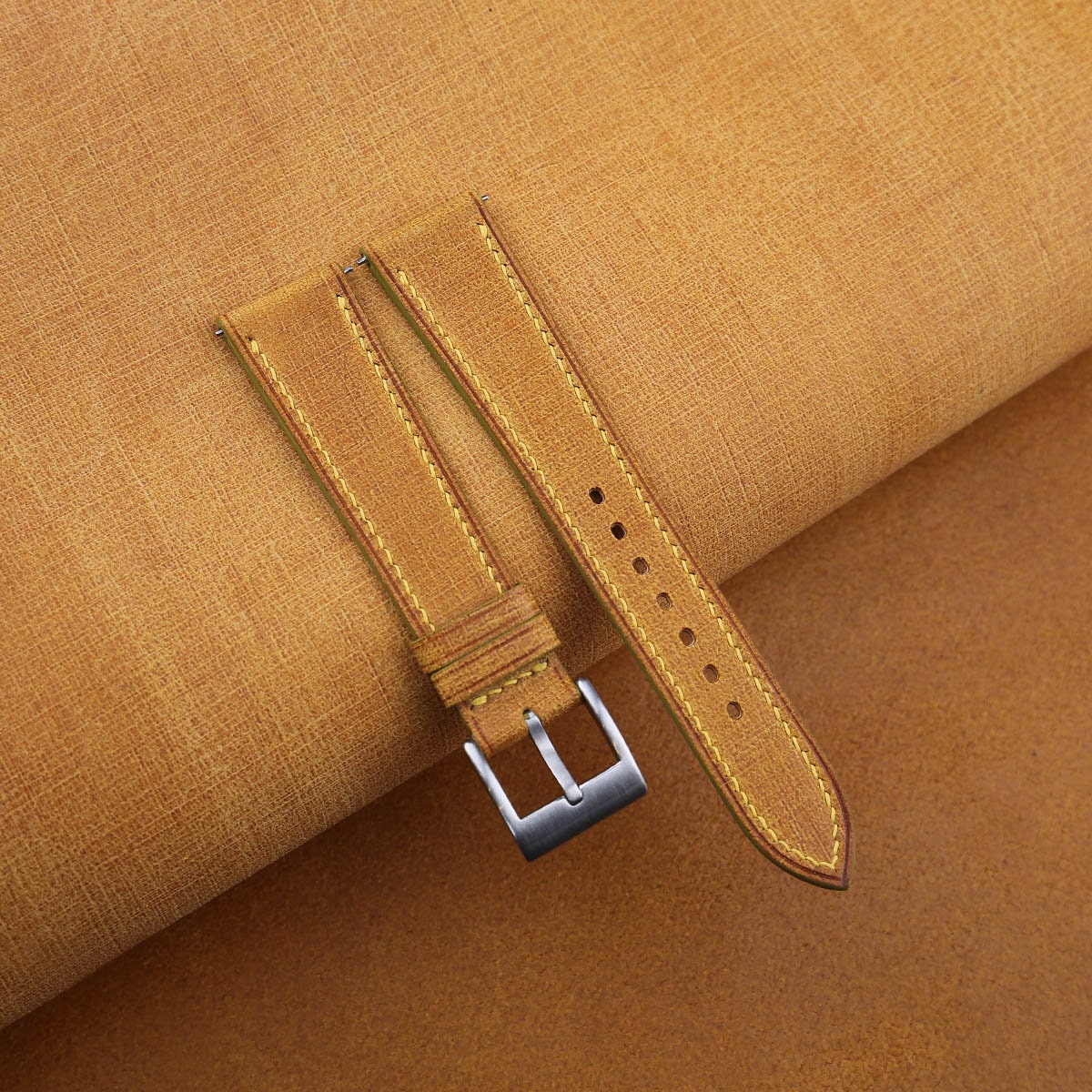 whiskey & golden babele leather watch strap