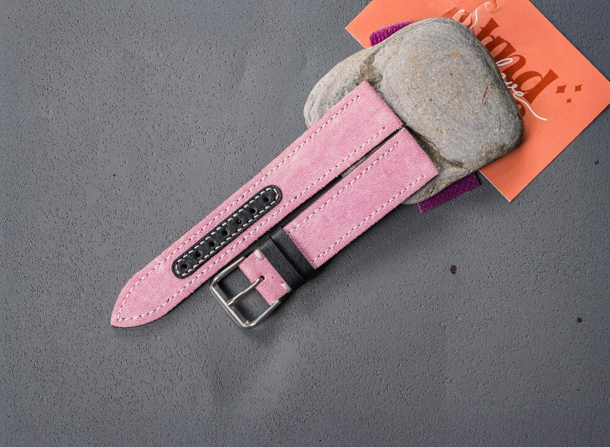 pink canvas leather watch strap