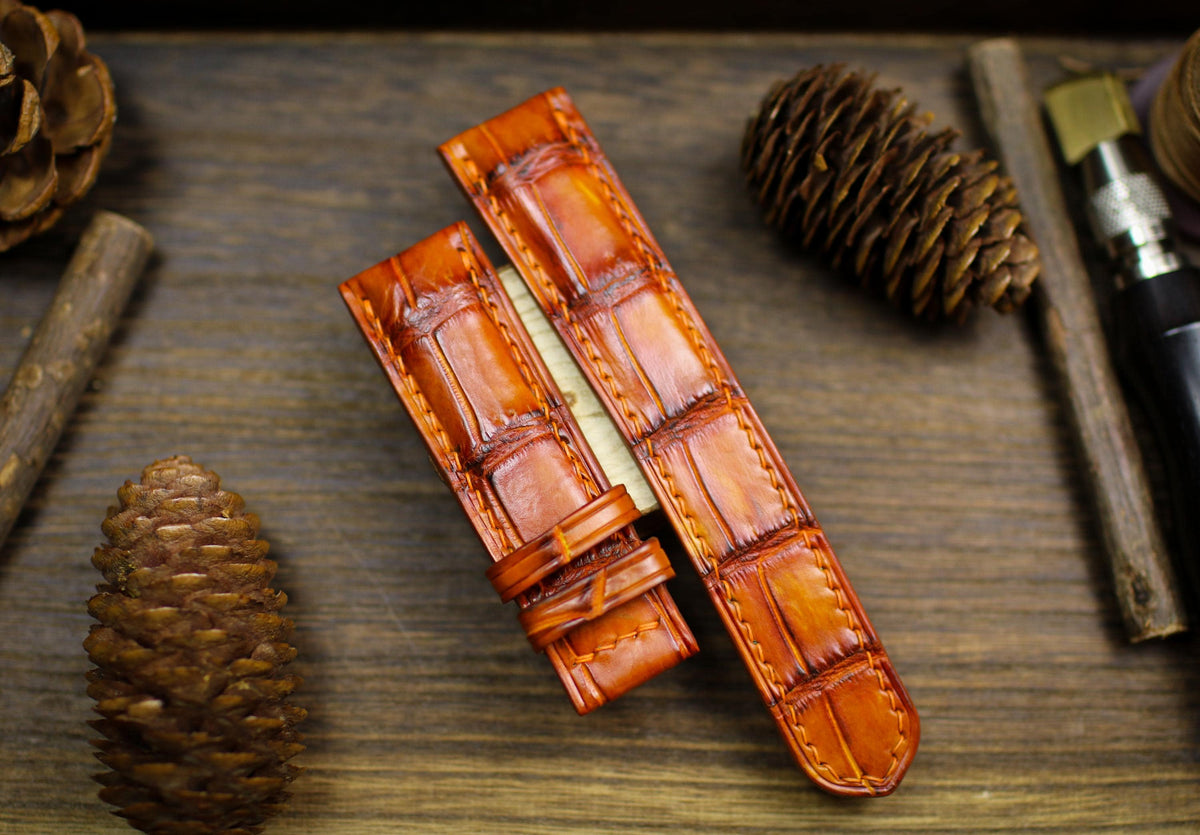 patina orange alligator leather watch strap