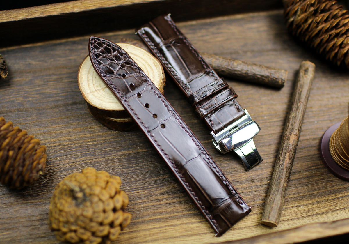 dark brown alligator leather watch strap