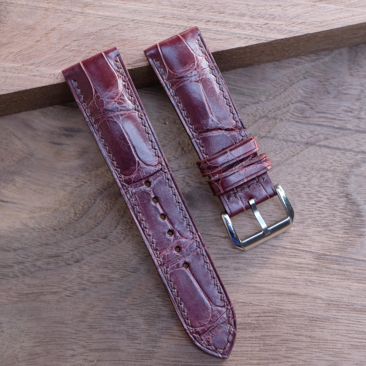burgundy alligator leather watch strap