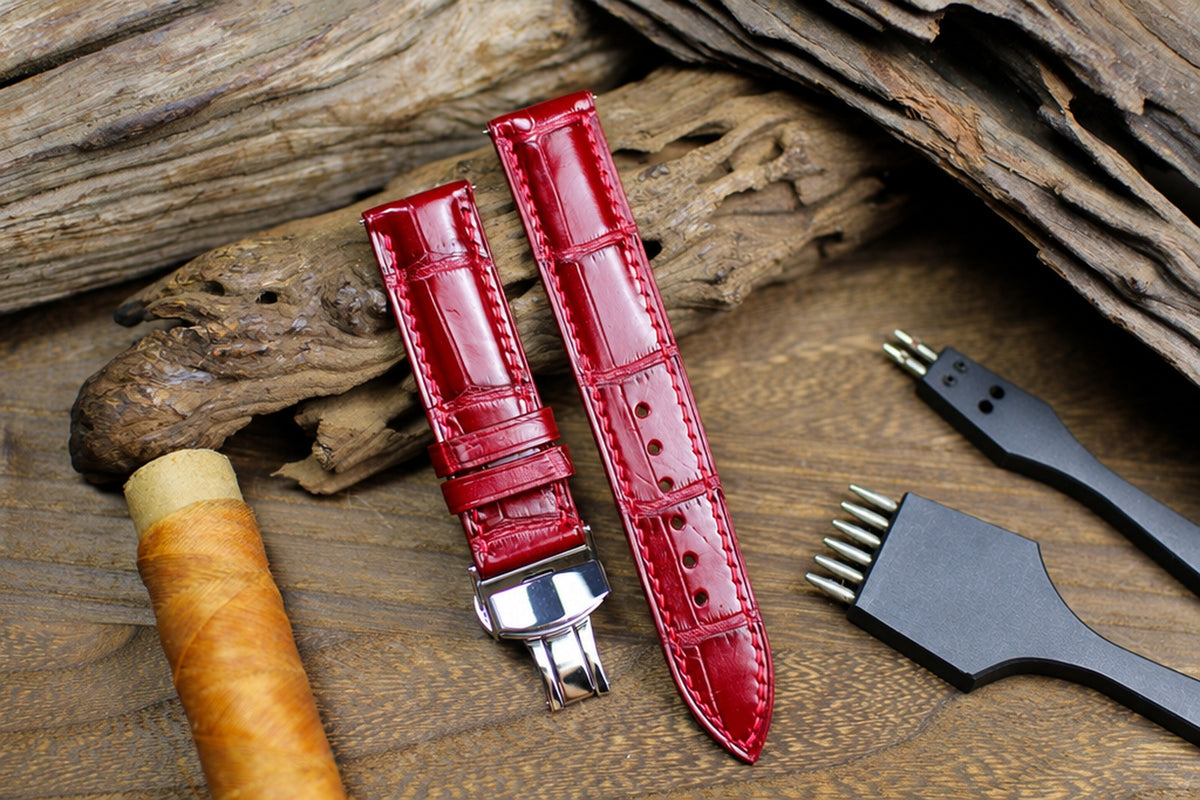 oxblood alligator leather watch strap