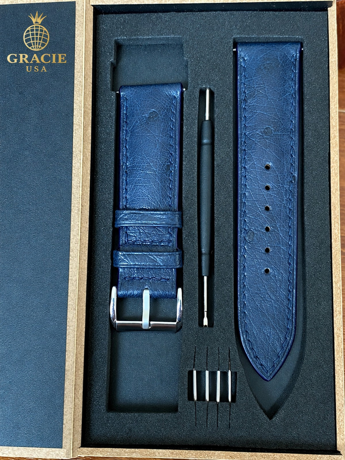 navy blue ostrich leather watch strap