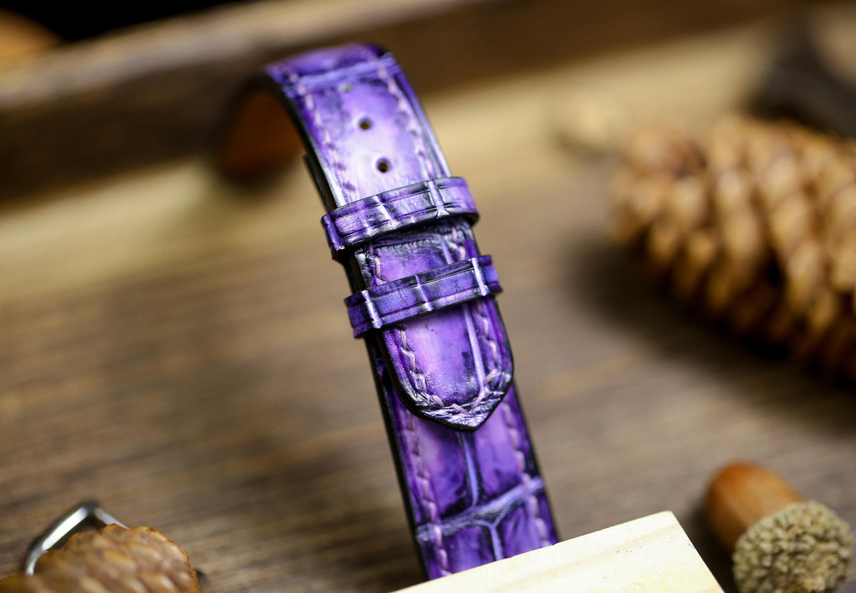 patina purple alligator leather watch strap