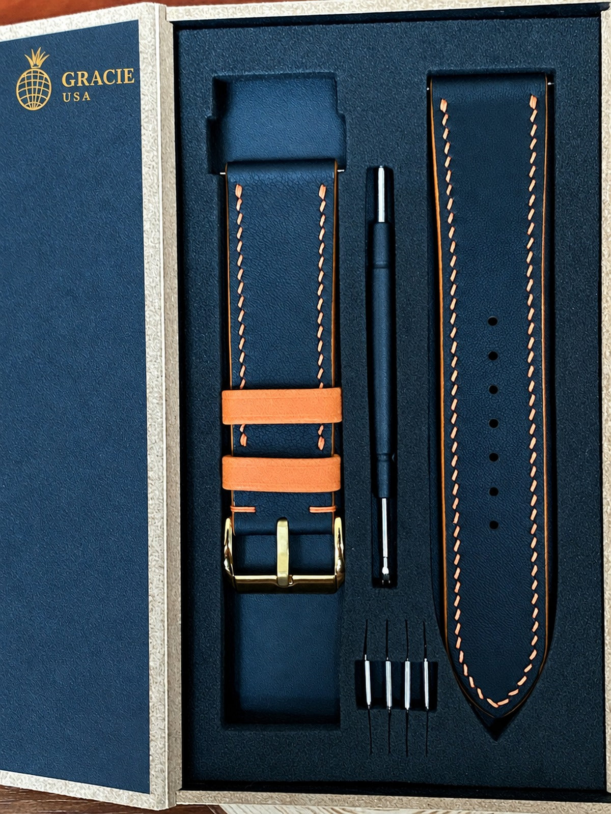 black & orange swift leather watch strap