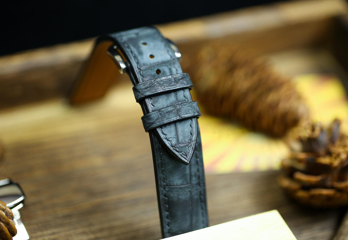 waxy black alligator leather watch strap