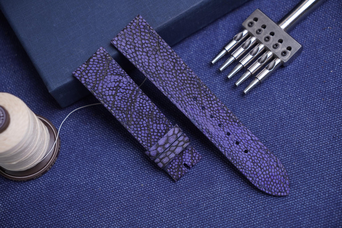 purple ostrich leg leather watch strap