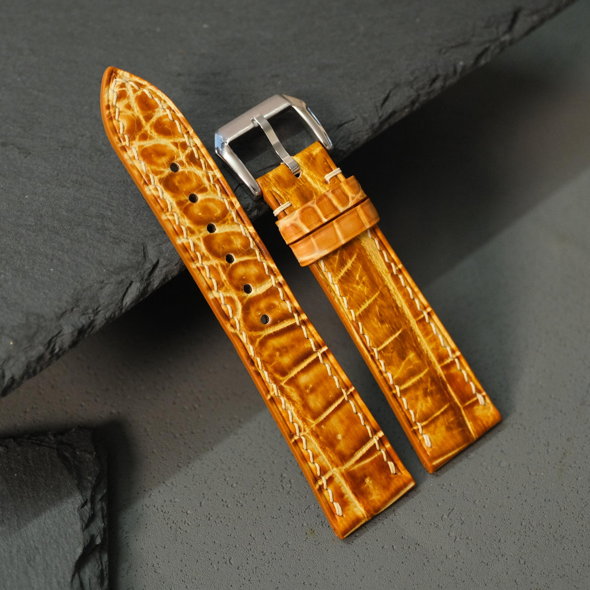 patina tan alligator leather watch strap