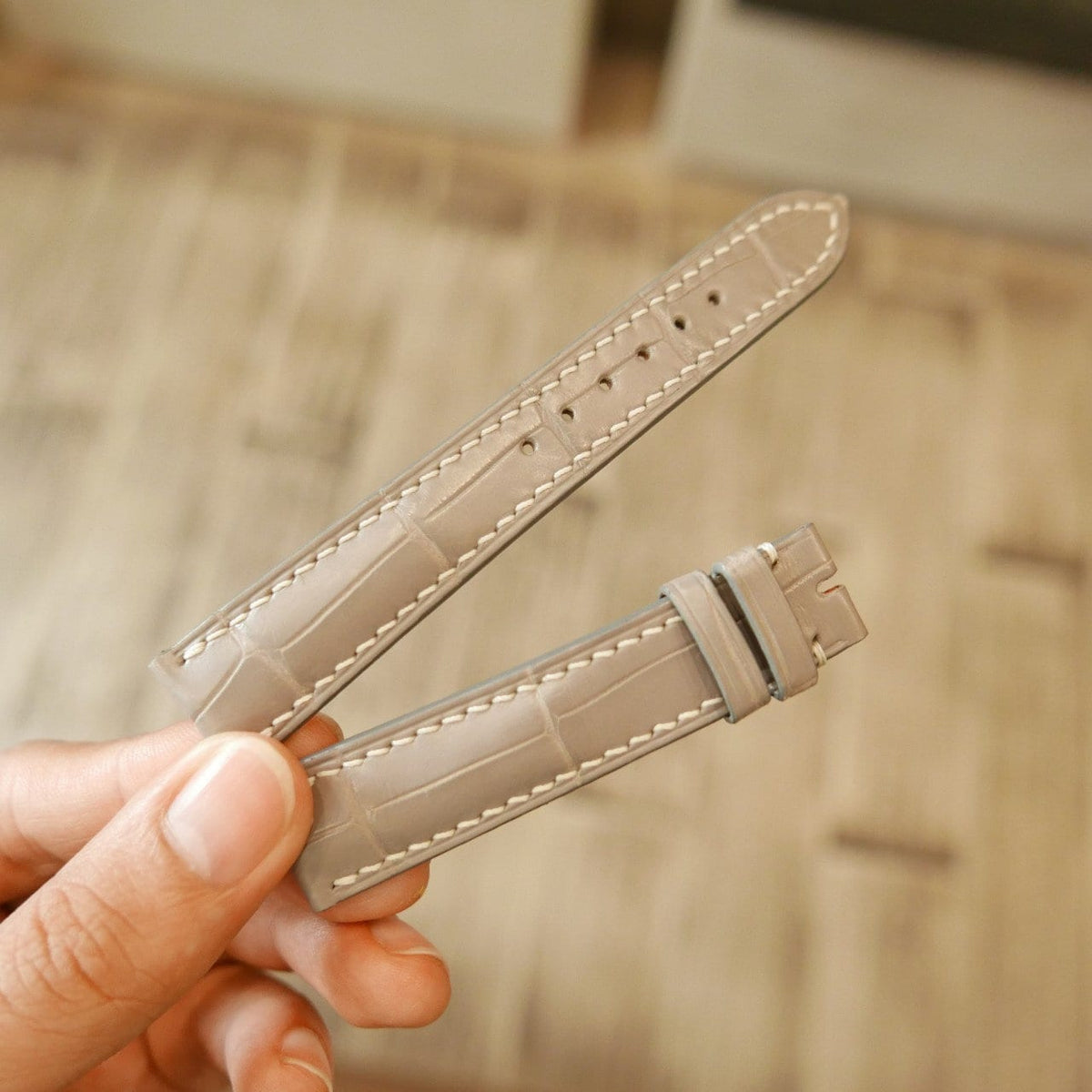 light grey alligator leather watch strap