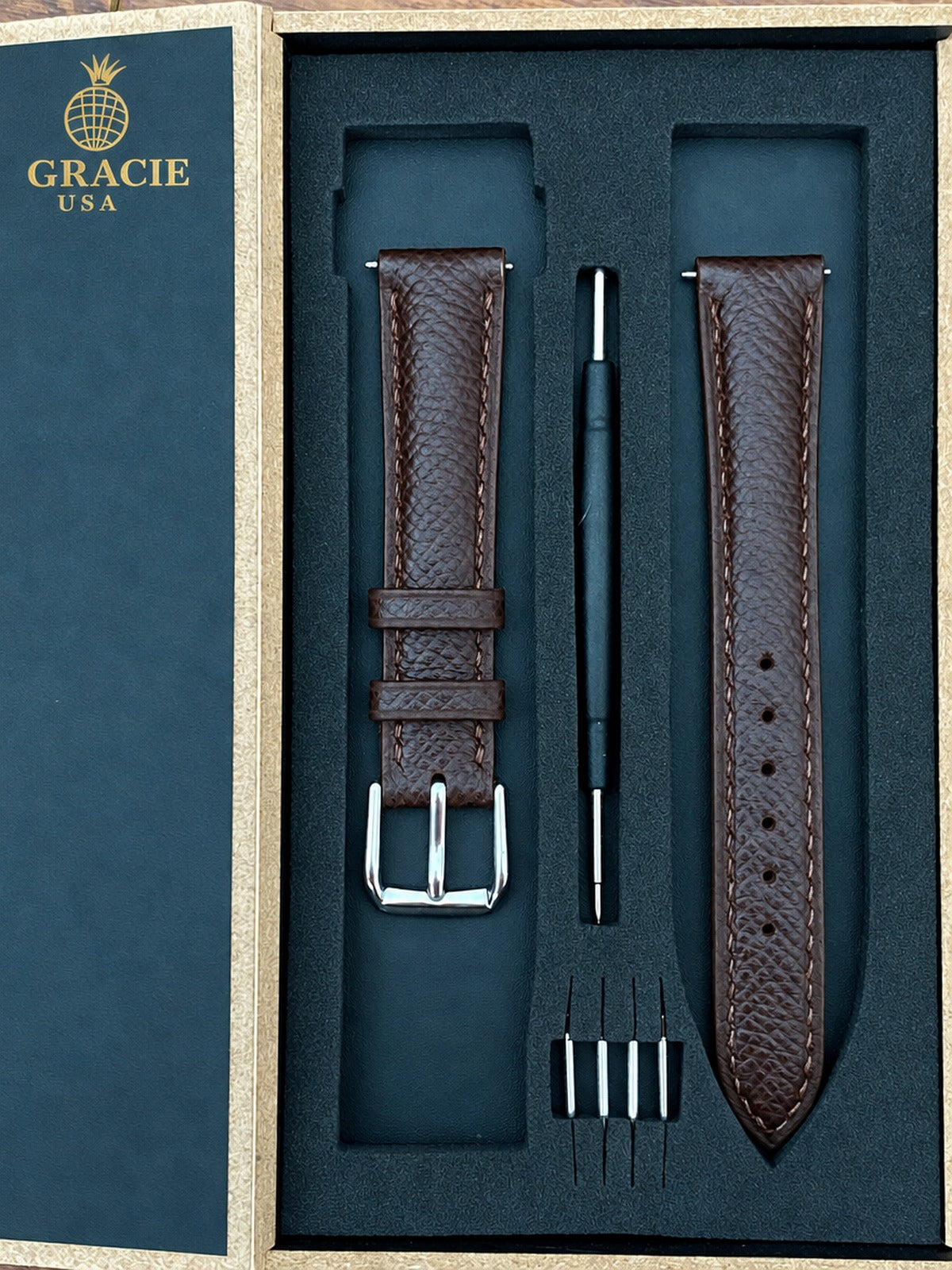 brown epsom leather watch strap