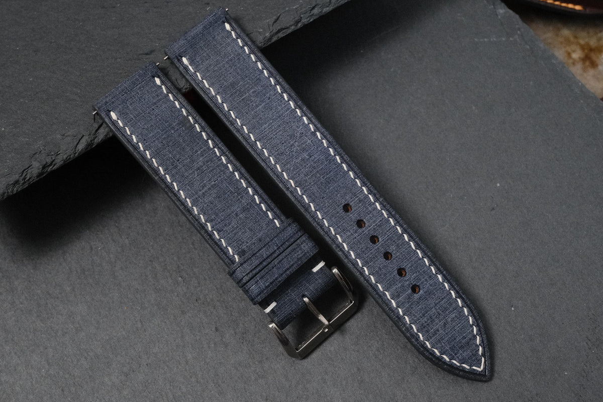 blue gray & black babele leather watch strap