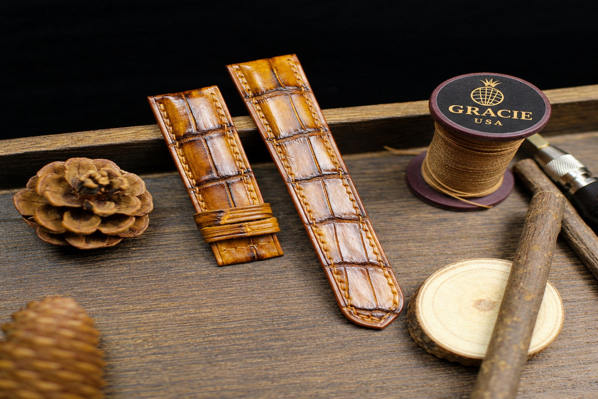 patina brown alligator leather watch strap