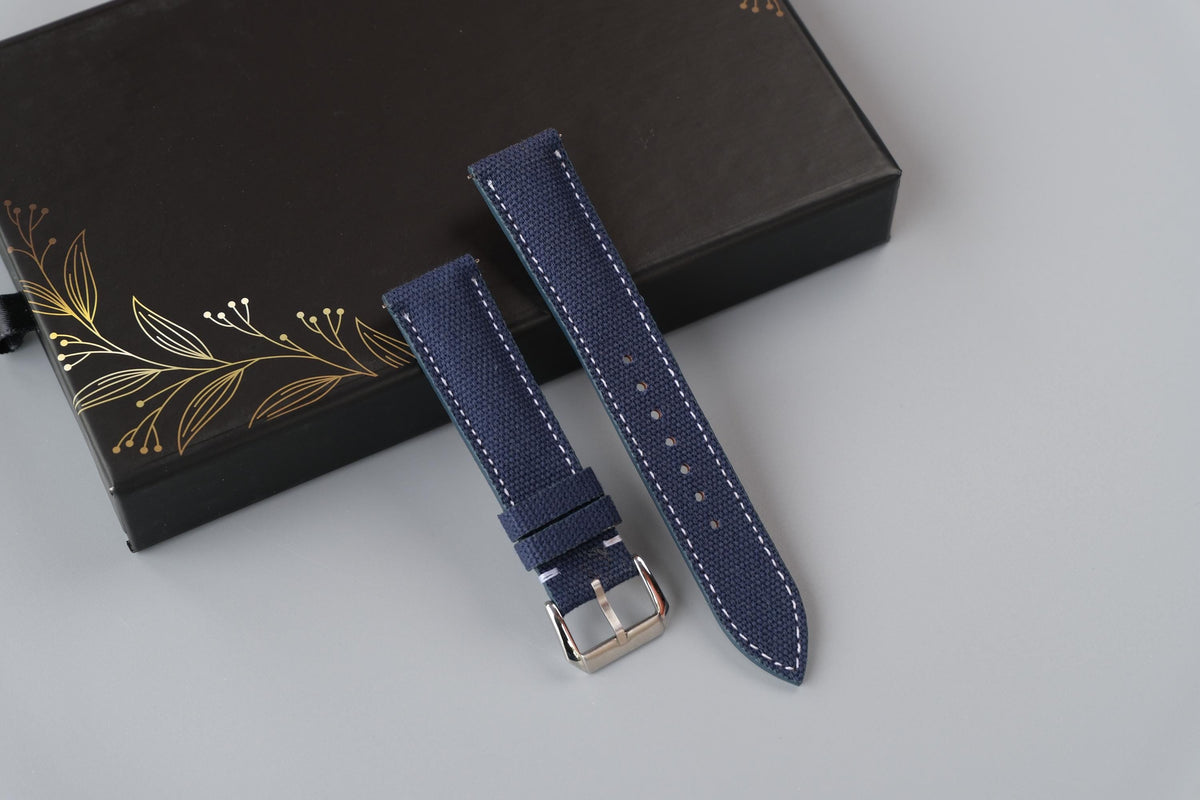 dark blue canvas leather watch strap