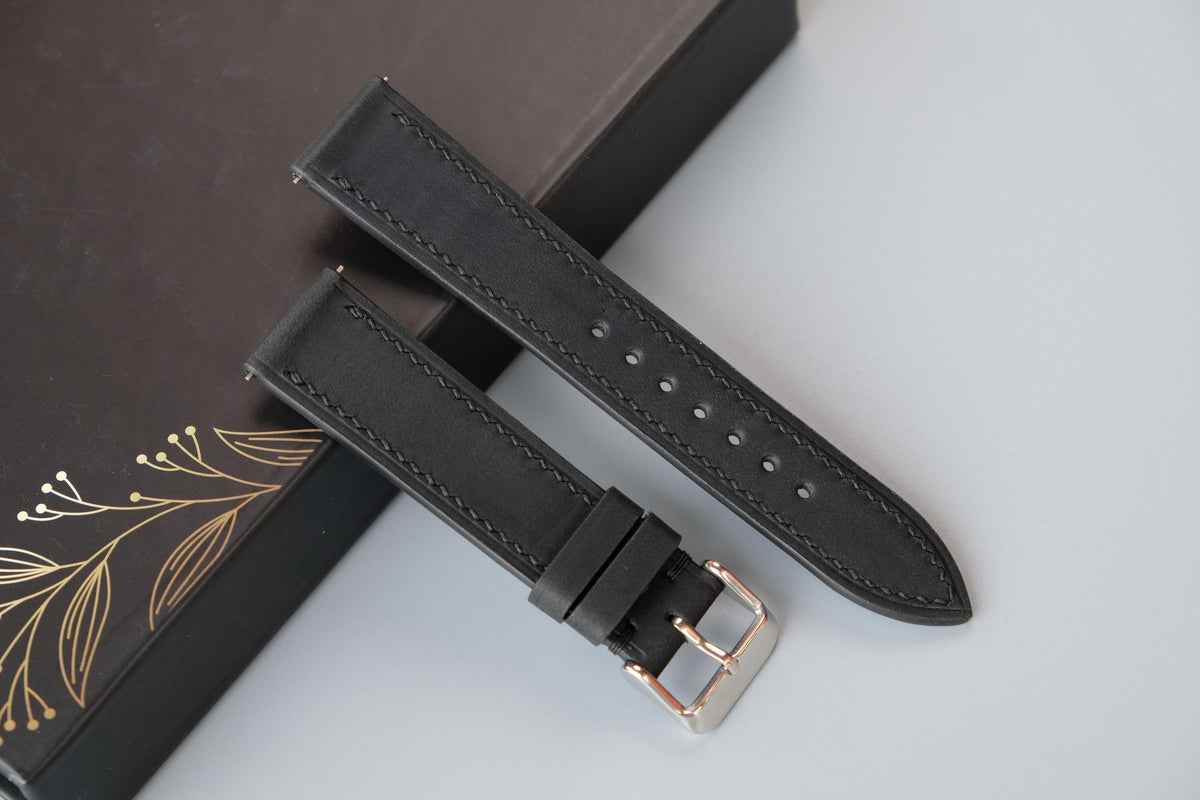 black waxed leather watch strap