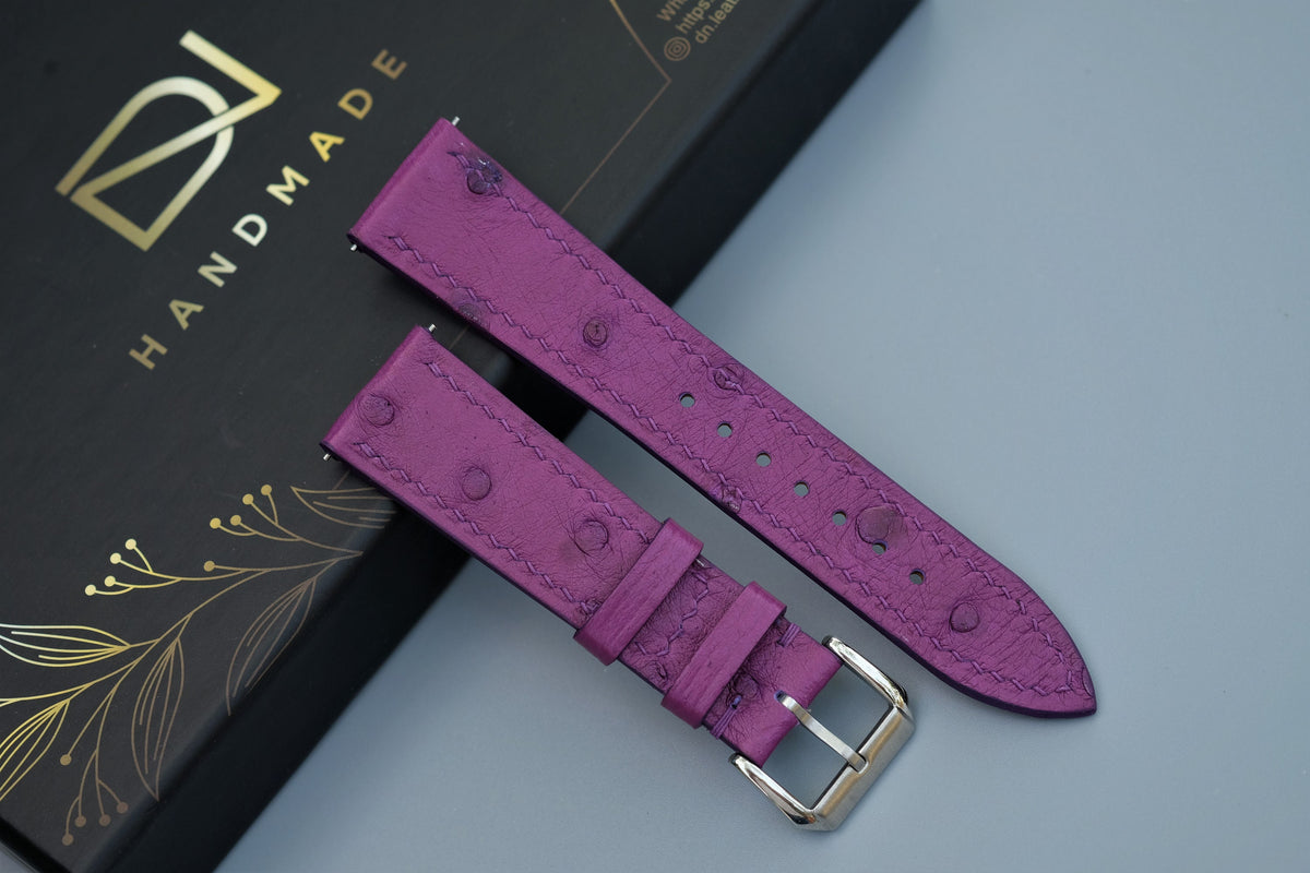 violet ostrich leather watch strap