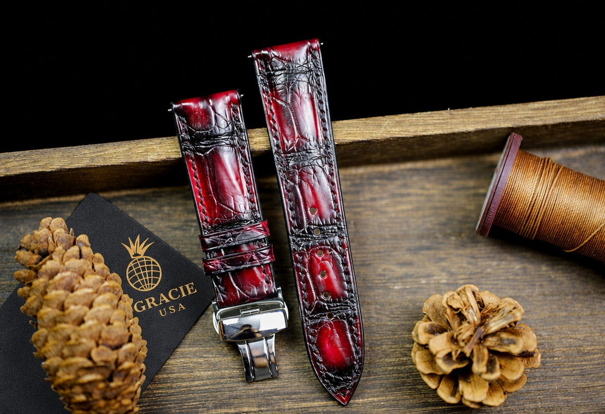 red & black alligator leather watch strap