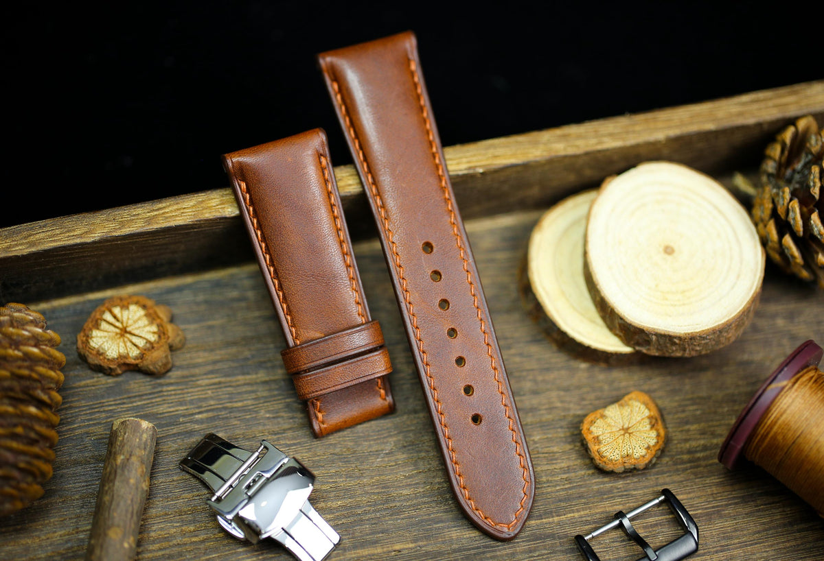 waxy brown vachetta leather watch strap