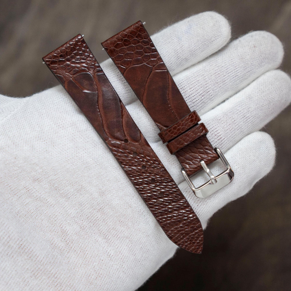 dark brown ostrich leather watch strap
