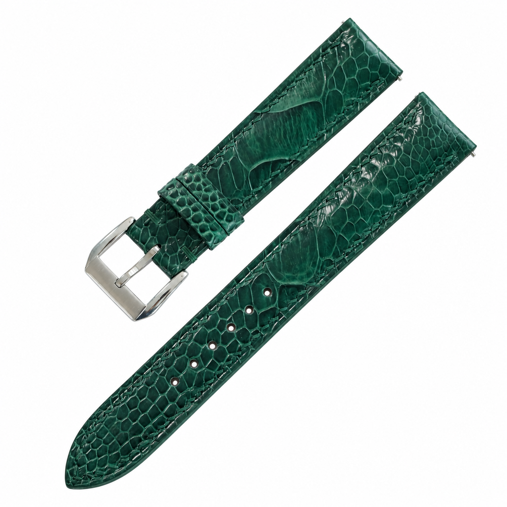 Padded Green Ostrich Leg Leather Watch Strap