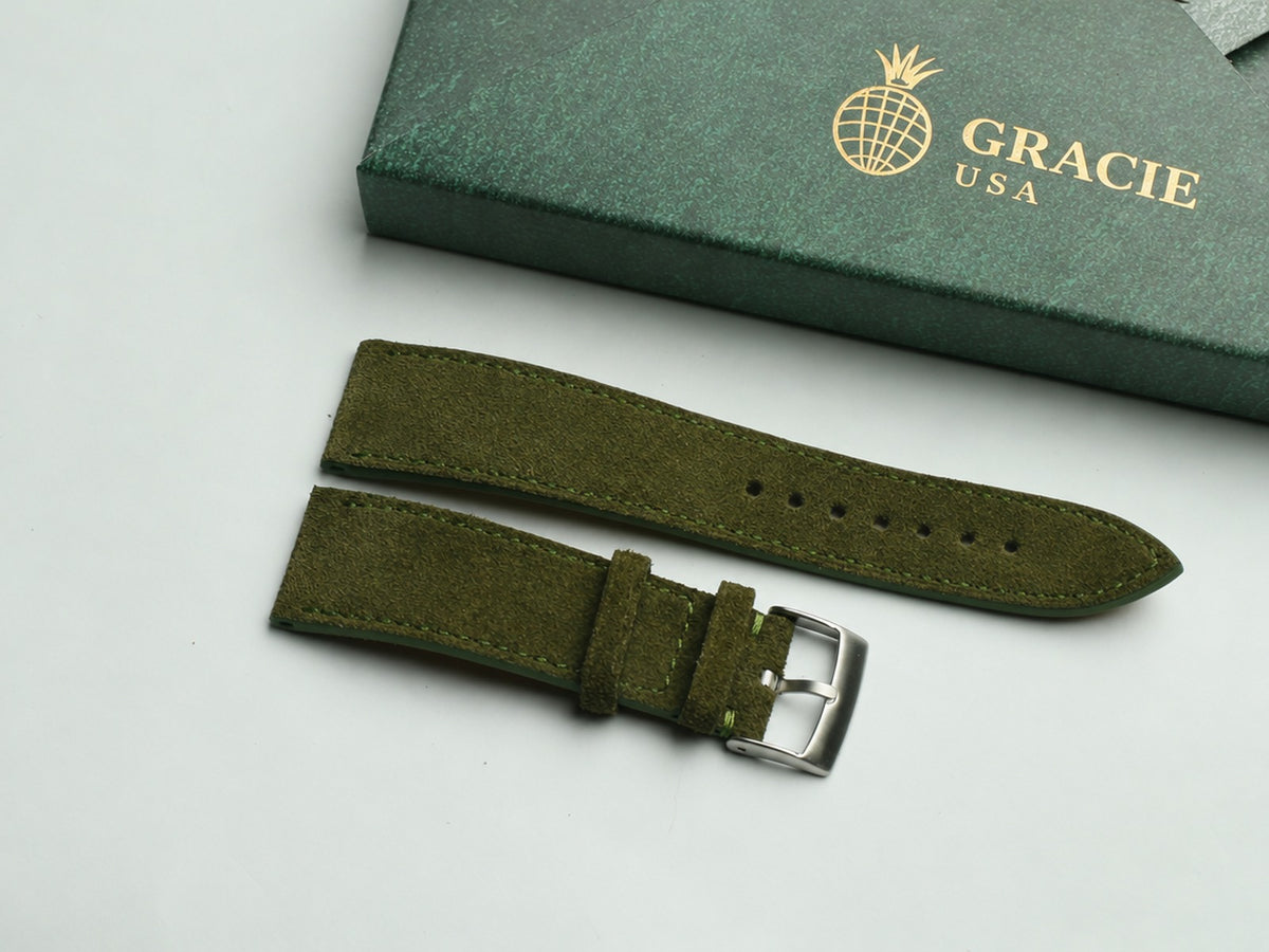 olive green suede leather watch strap – photo 2