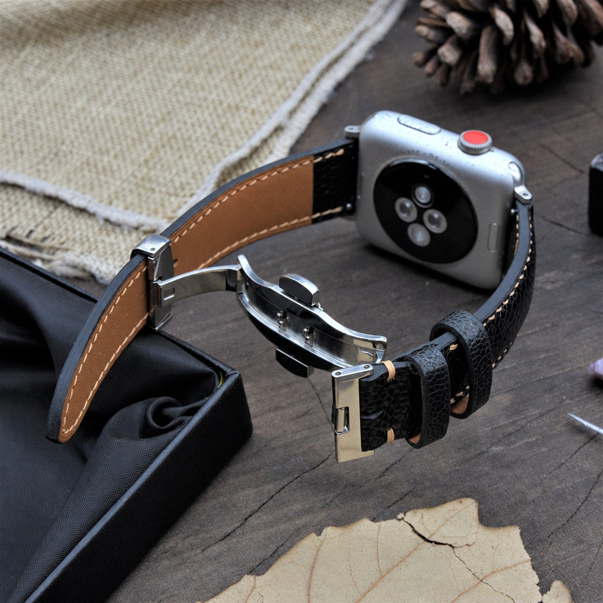 olive ostrich leg leather watch strap – photo 2