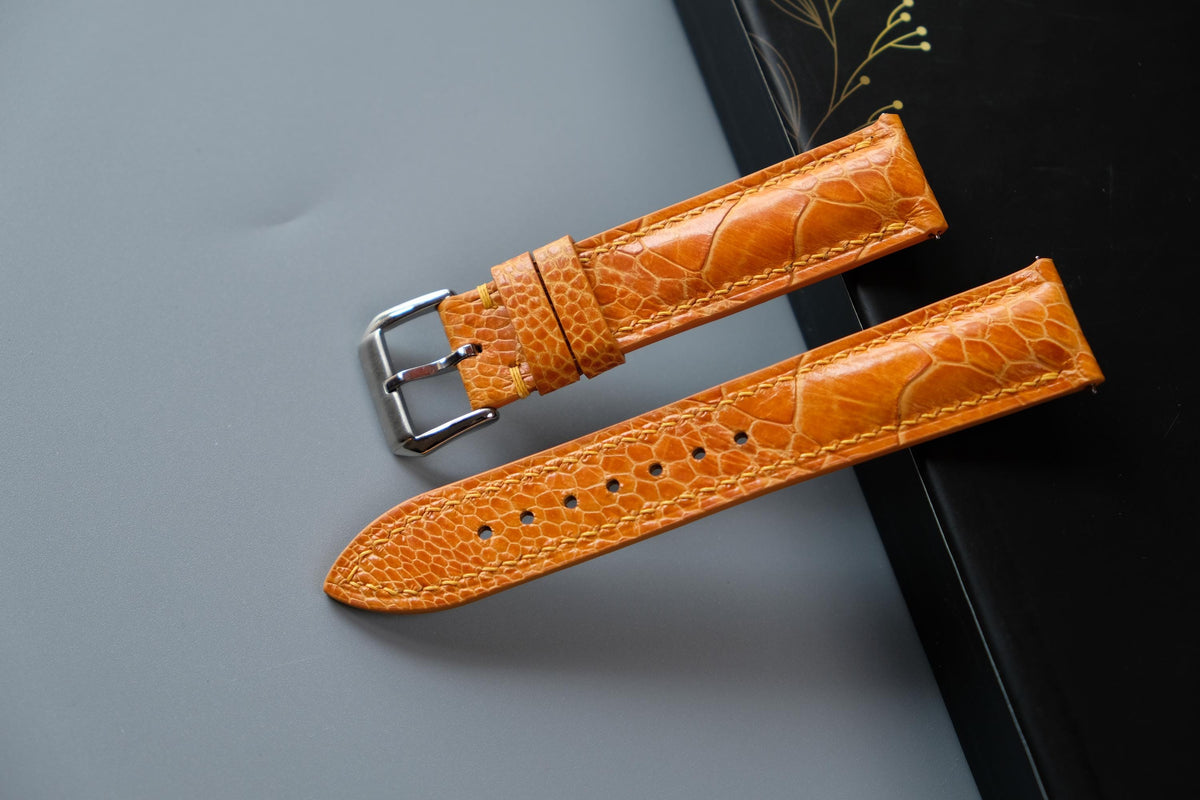 yellow orange ostrich leather watch strap – photo 2