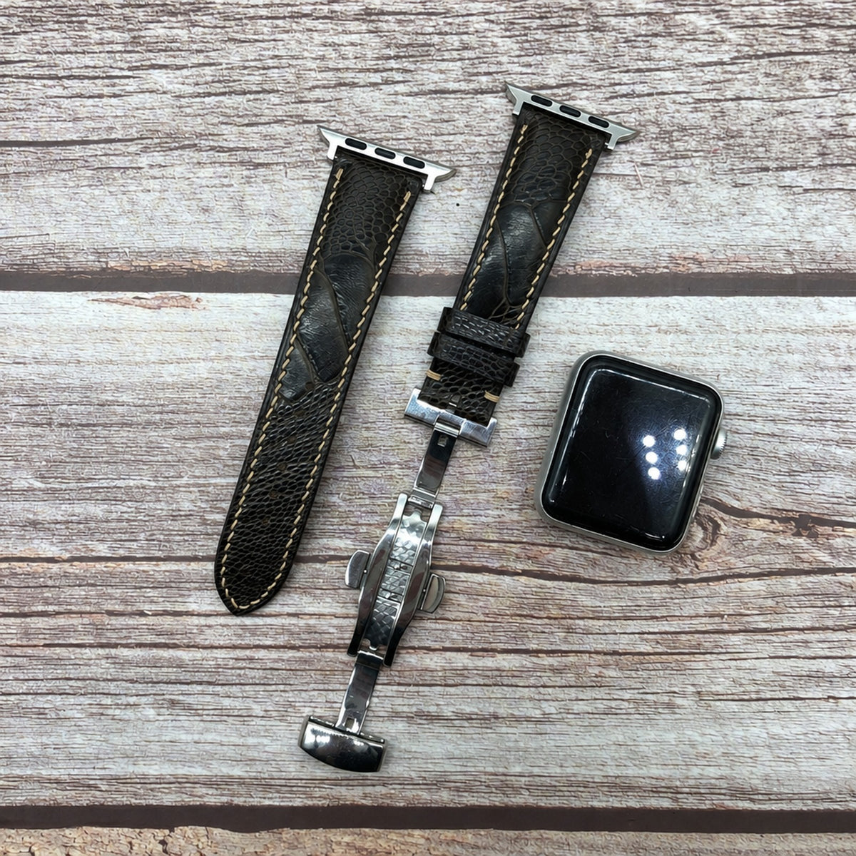 brown ostrich leg leather watch strap – photo 2