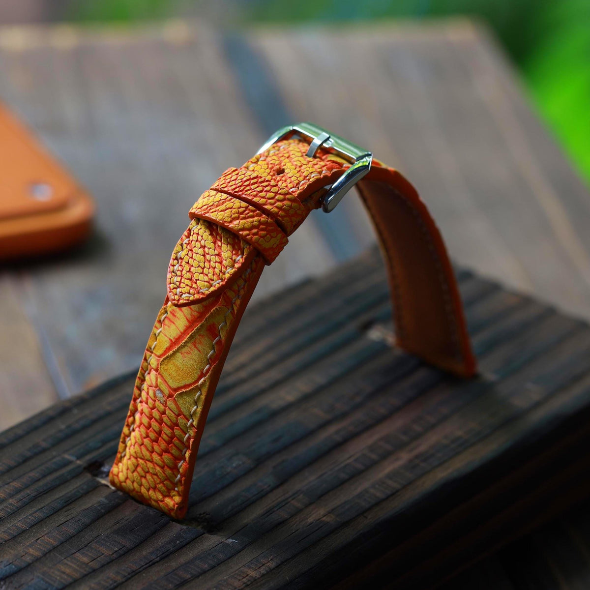 orange ostrich leg leather watch strap – photo 2