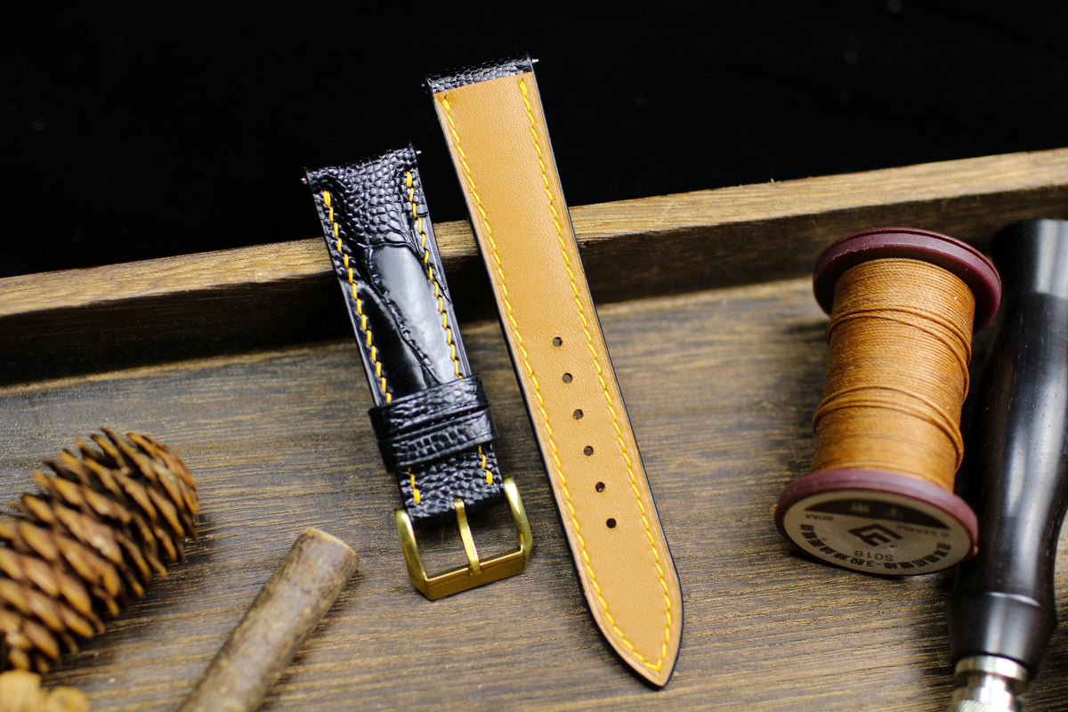 black ostrich leg leather watch strap – photo 2