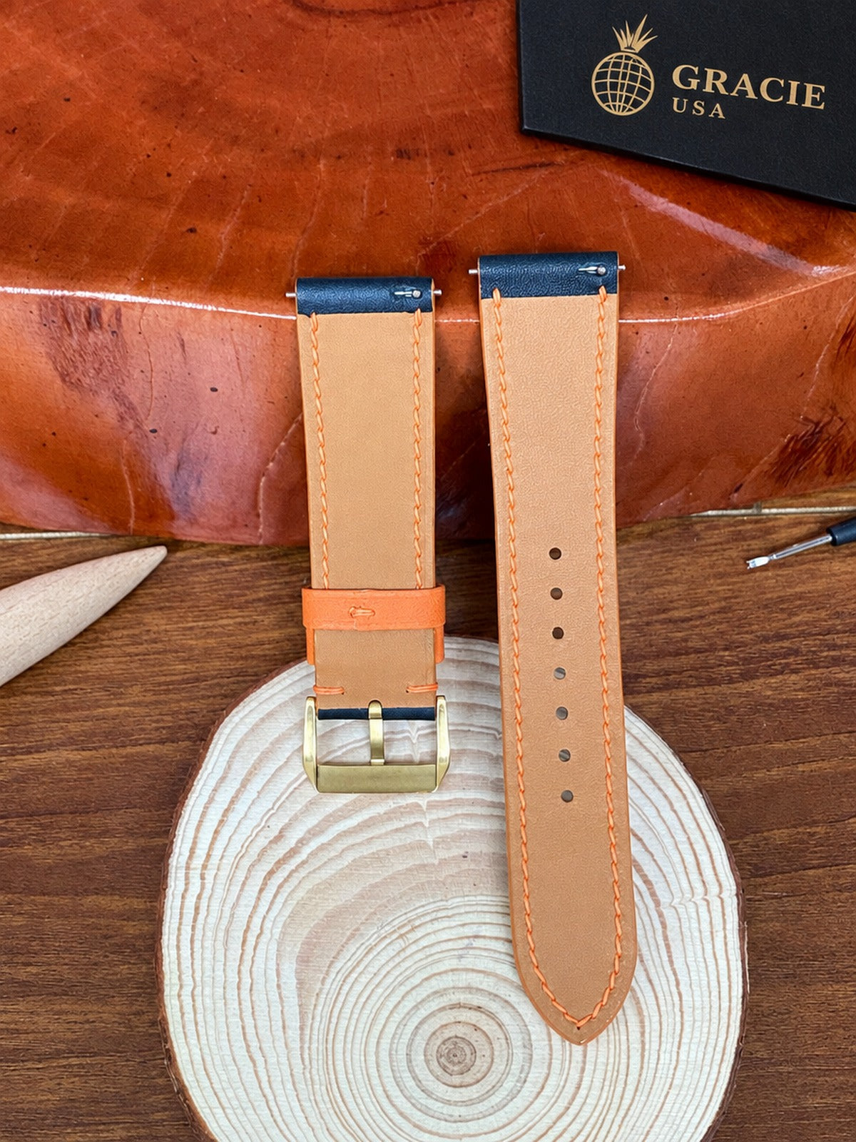 black & orange swift leather watch strap – photo 2